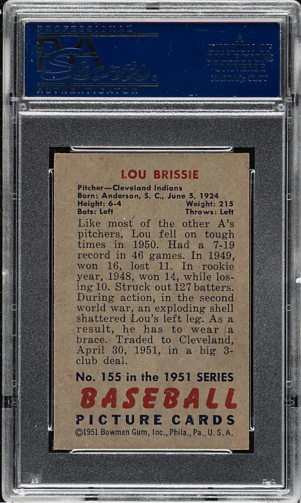 1951 Bowman #155 Lou Brissie PSA NM-MT 8
