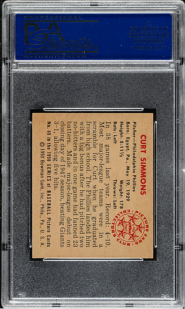 1950 Bowman #68 Curt Simmons PSA NM 7