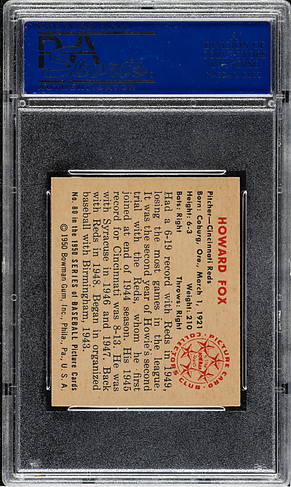 1950 Bowman #80 Howard Fox PSA NM 7