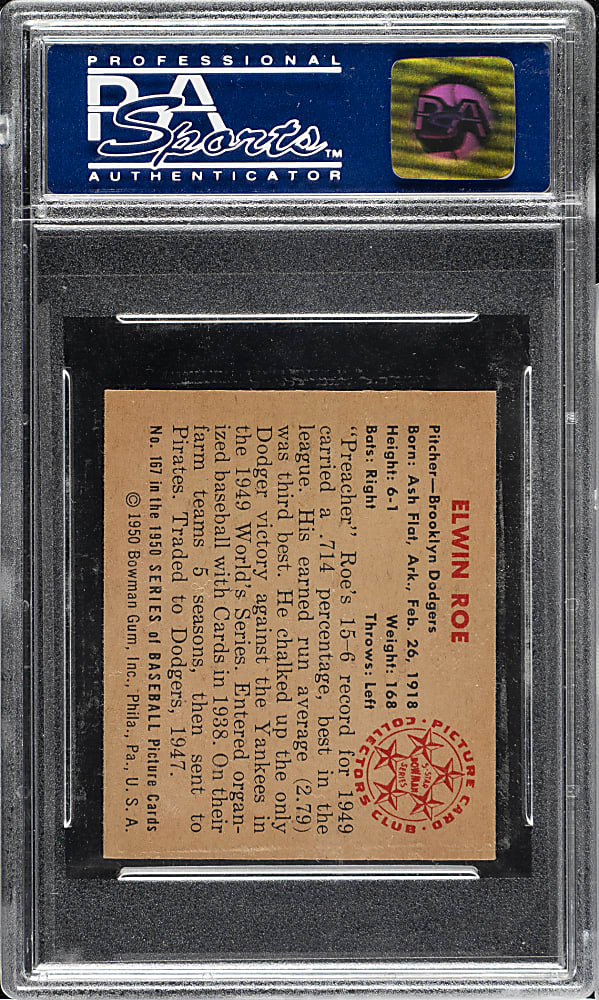 1950 Bowman #167 Elwin Roe PSA NM-MT 8