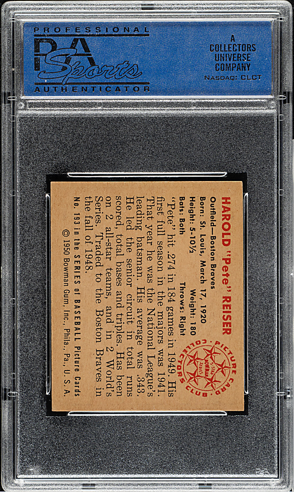 1950 Bowman #193 Pete Reiser PSA NM-MT 8
