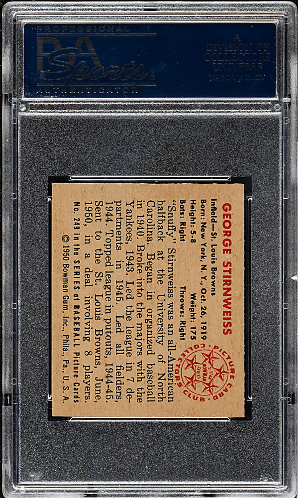 1950 Bowman #249 George Stirnweiss PSA NM-MT 8