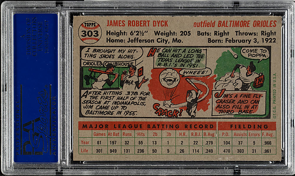 1956 Topps #303 Jim Dyck PSA NM-MT 8