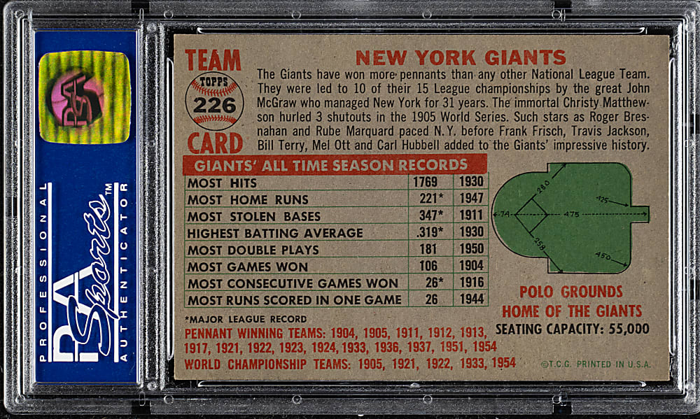1956 Topps #226 New York Giants Team PSA NM-MT 8