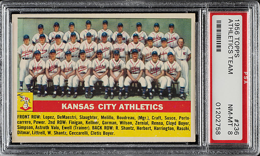 1956 Topps #236 Kansas City Athletics Team PSA NM-MT 8