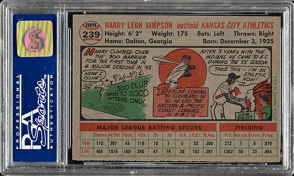 1956 Topps #239 Harry Simpson PSA NM-MT 8