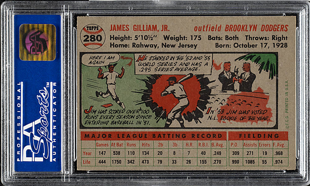 1956 Topps #280 Jim Gilliam PSA NM-MT 8