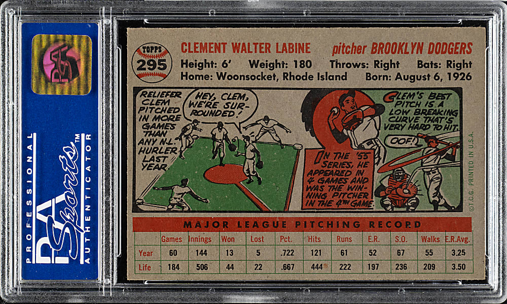 1956 Topps #295 Clem Labine PSA NM-MT 8