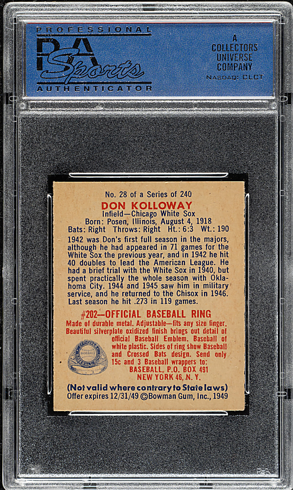 1949 Bowman #28 Don Kolloway PSA NM 7