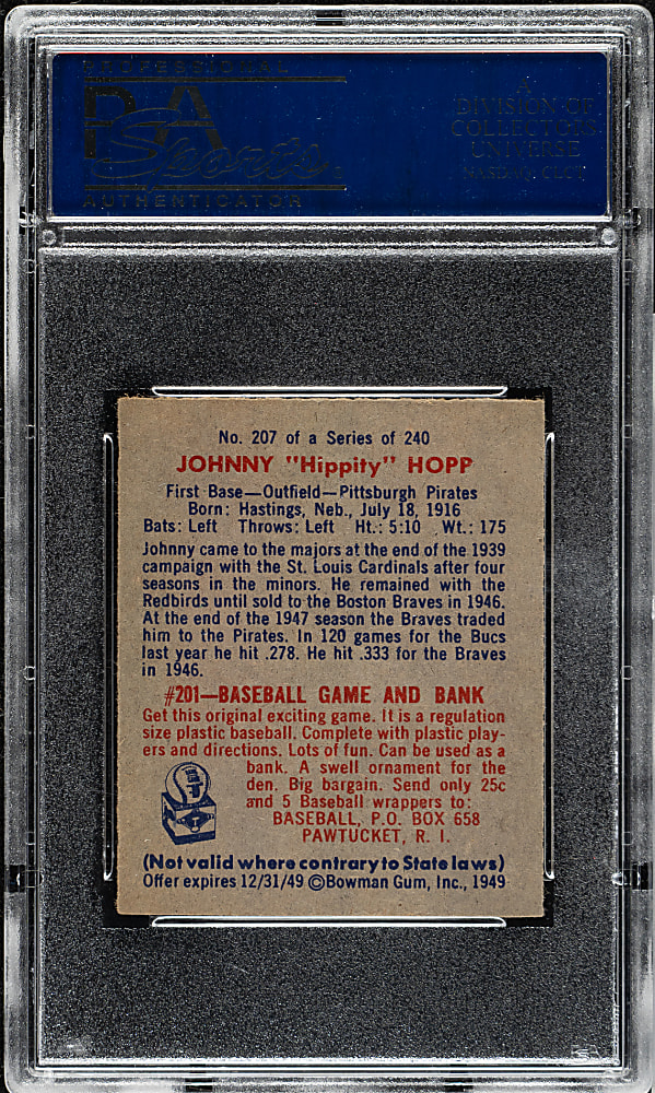 1949 Bowman #207 Johnny Hopp PSA NM 7