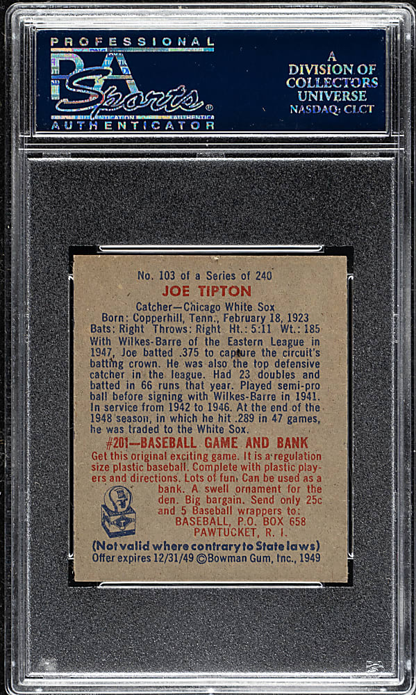 1949 Bowman #103 Joe Tipton PSA NM-MT 8