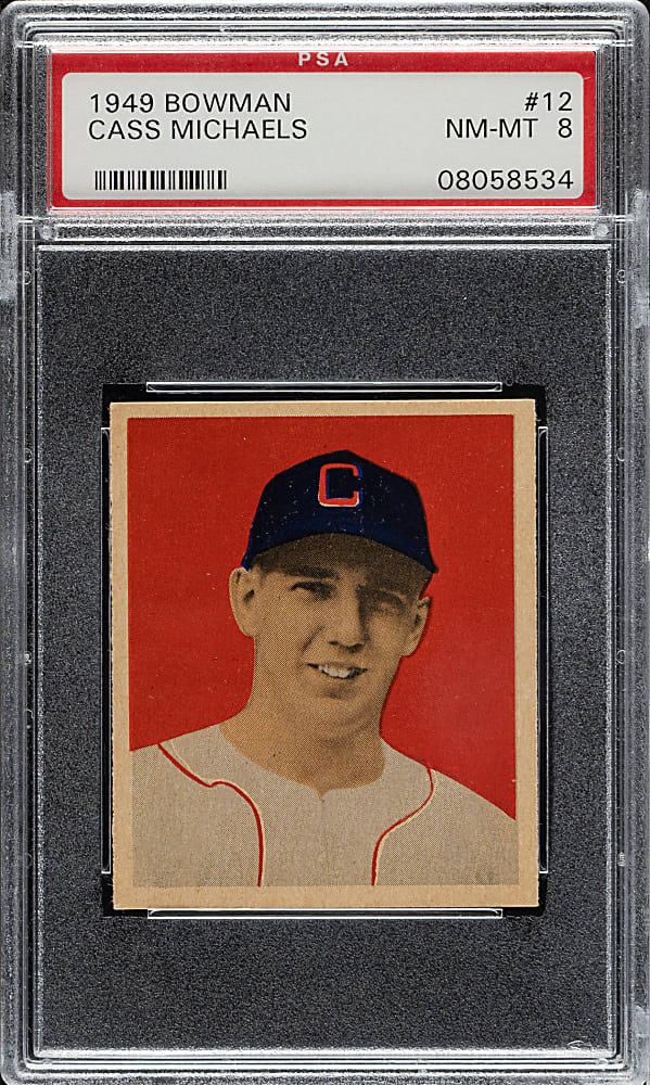 1949 Bowman #12 Cass Michaels PSA NM-MT 8
