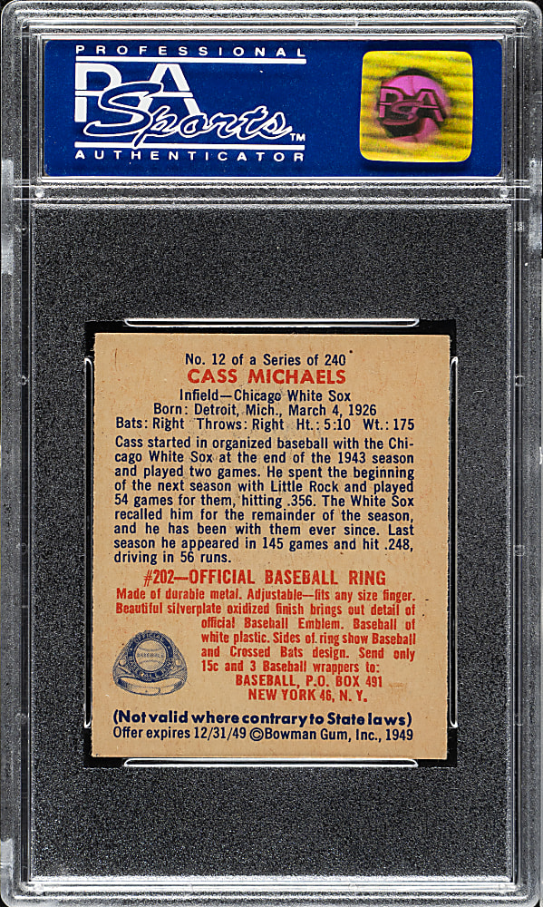 1949 Bowman #12 Cass Michaels PSA NM-MT 8