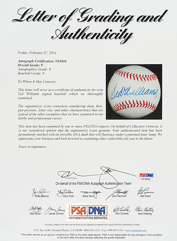Ted Williams Single-Signed Baseball PSA/DNA MINT 9