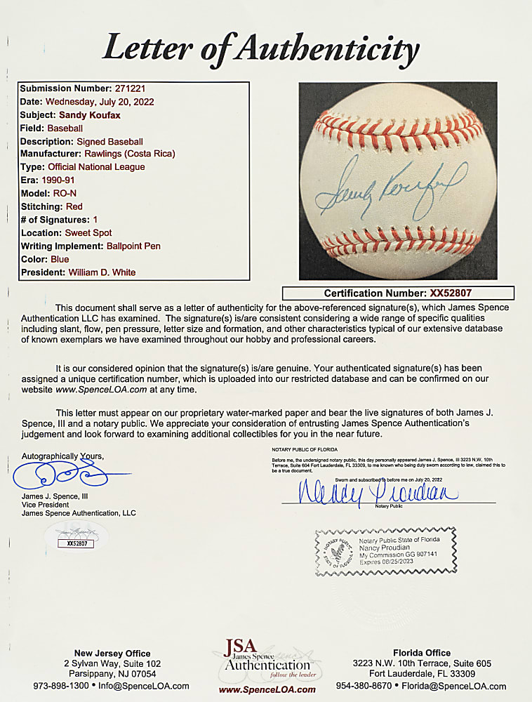 Sandy Koufax Single-Signed Baseball - JSA