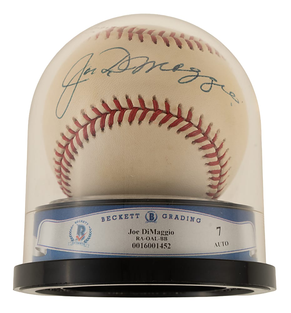 Joe DiMaggio Single-Signed Baseball Beckett NM 7