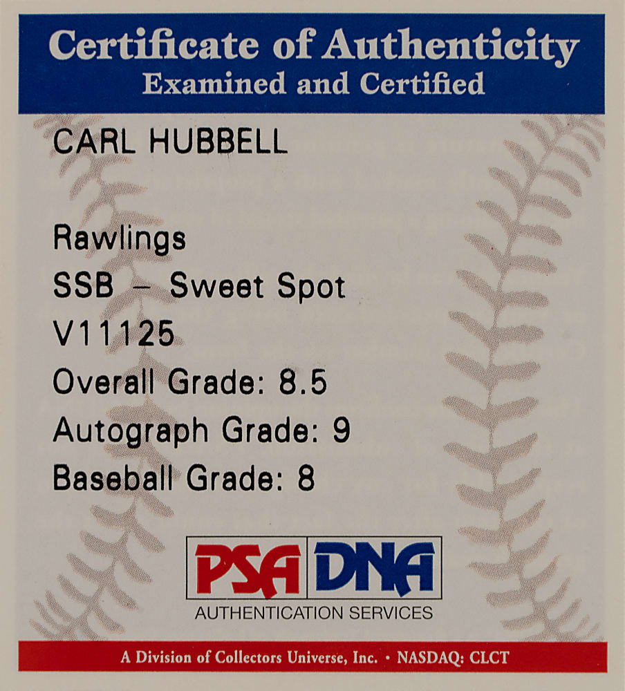 Carl Hubbell Single-Signed Baseball PSA/DNA NM-MT+ 8.5