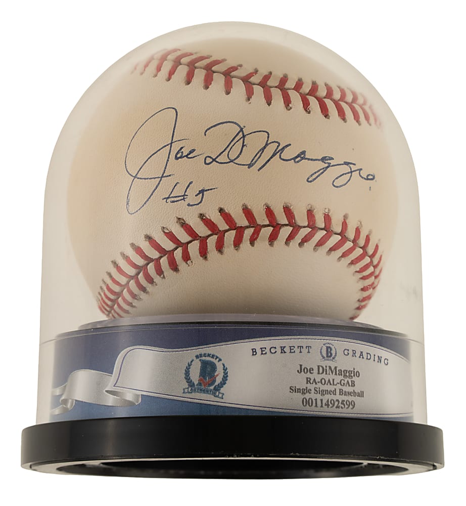 Joe DiMaggio Single-Signed Baseball with "#5" Inscription Beckett MINT 9