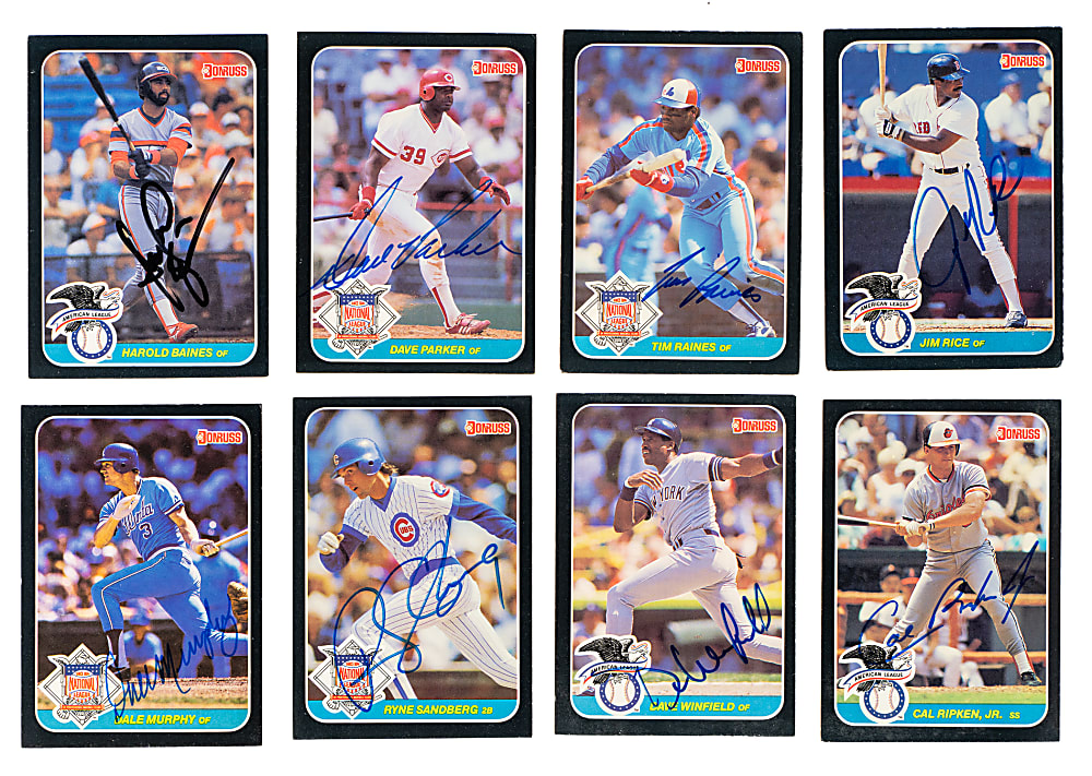 Signed 1987 Donruss All-Stars Near-Complete Set (56/59) Plus 46 Duplicates Including 24 Hall of Famers