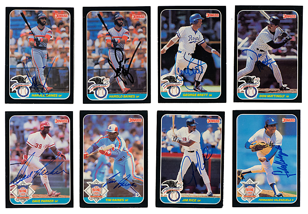 Signed 1987 Donruss All-Stars Near-Complete Set (56/59) Plus 46 Duplicates Including 24 Hall of Famers