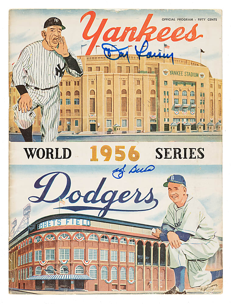 1956 New York Yankees vs. Brooklyn Dodgers Dual-Signed World Series Program with Yogi Berra and Don Larsen