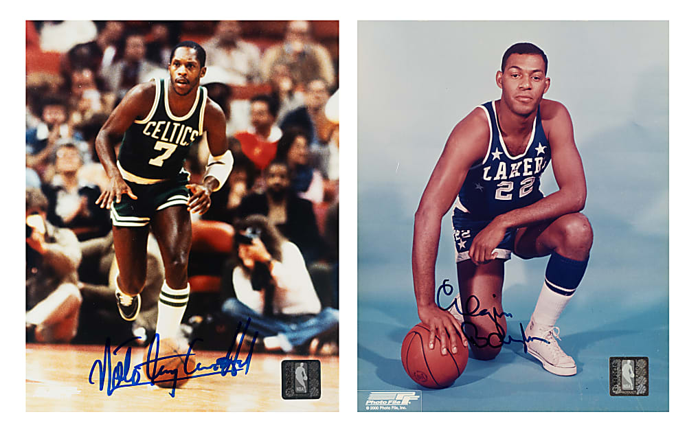 Basketball Hall of Famers and Stars Signed Photograph and Check Collection (8) Including Kareem Abdul-Jabbar