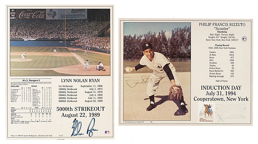 Signed Hall of Fame Induction Photo Cards Collection (14) Including Berra, Musial, and Ryan