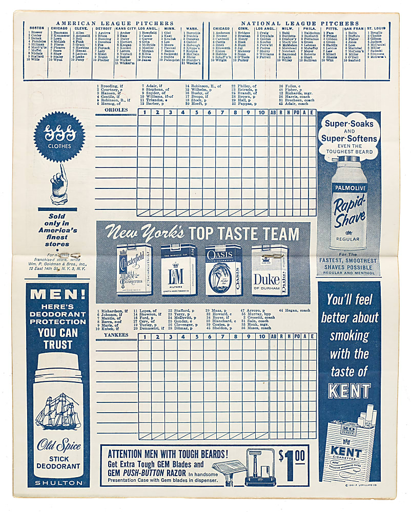 1961 New York Yankees (vs. Baltimore Orioles) Multi-Signed Program (22 Signatures)