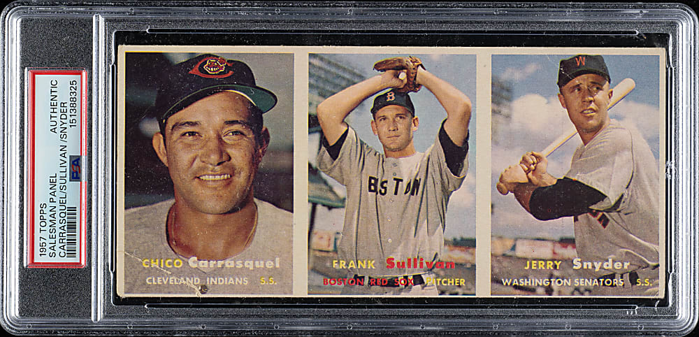 1957 Topps Salesman-Sample Three-Card Advertising Panel with Don Drysdale Rookie on Back PSA Authentic