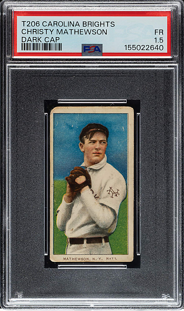 1909-1911 T206 White Border Christy Mathewson Dark Cap PSA FAIR 1.5 - Carolina Brights Back