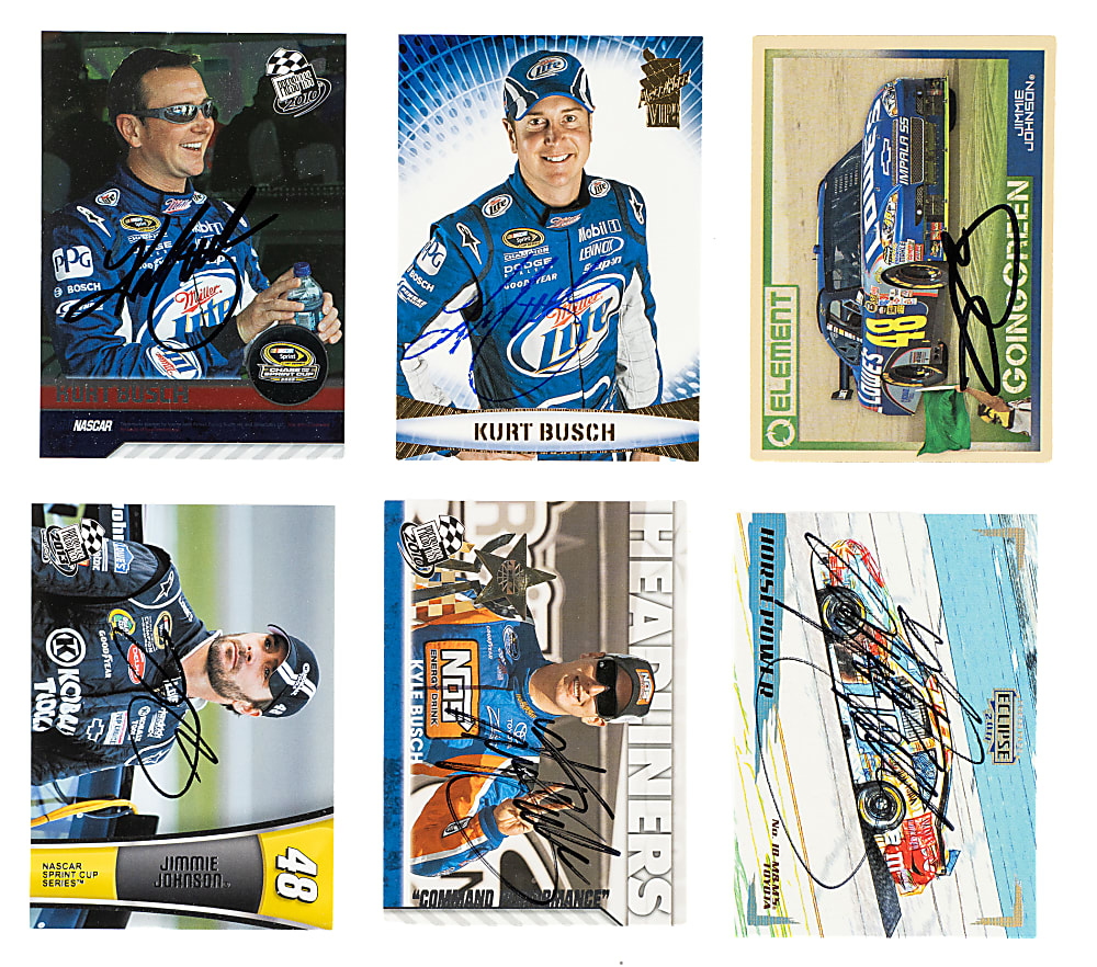 2009 to 2012 NASCAR Drivers Signed Card Collection (6) Including Two Kyle Busch