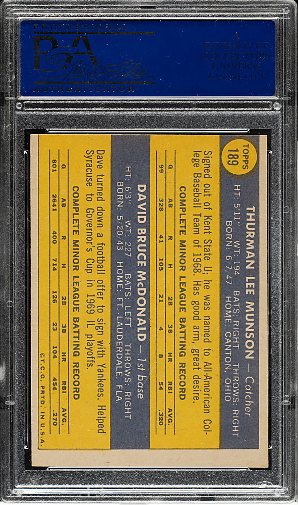 1970 Topps #189 Thurman Munson Rookie PSA NM-MT 8 (OC)