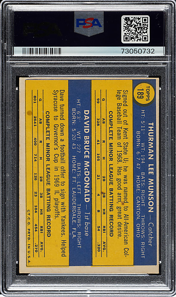 1970 Topps #189 Thurman Munson Rookie PSA VG-EX 4