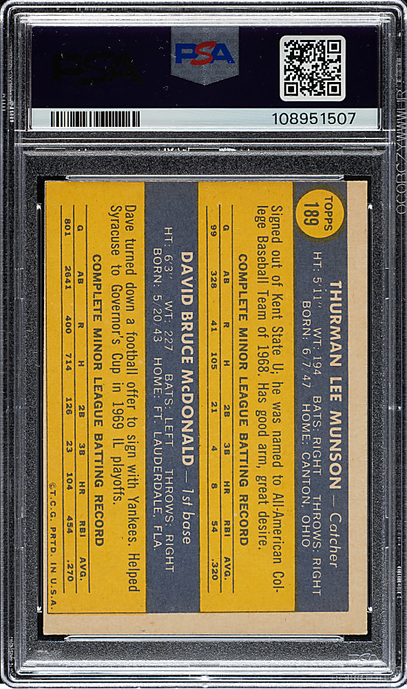 1970 Topps #189 Thurman Munson Rookie PSA EX 5