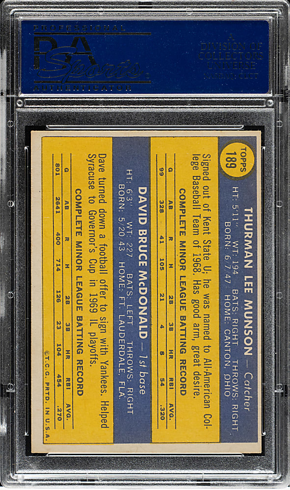 1970 Topps #189 Thurman Munson Rookie PSA NM 7