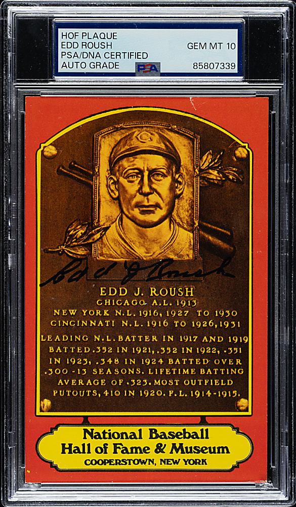 Edd Roush Signed Hall of Fame Postcard PSA/DNA GEM MINT 10