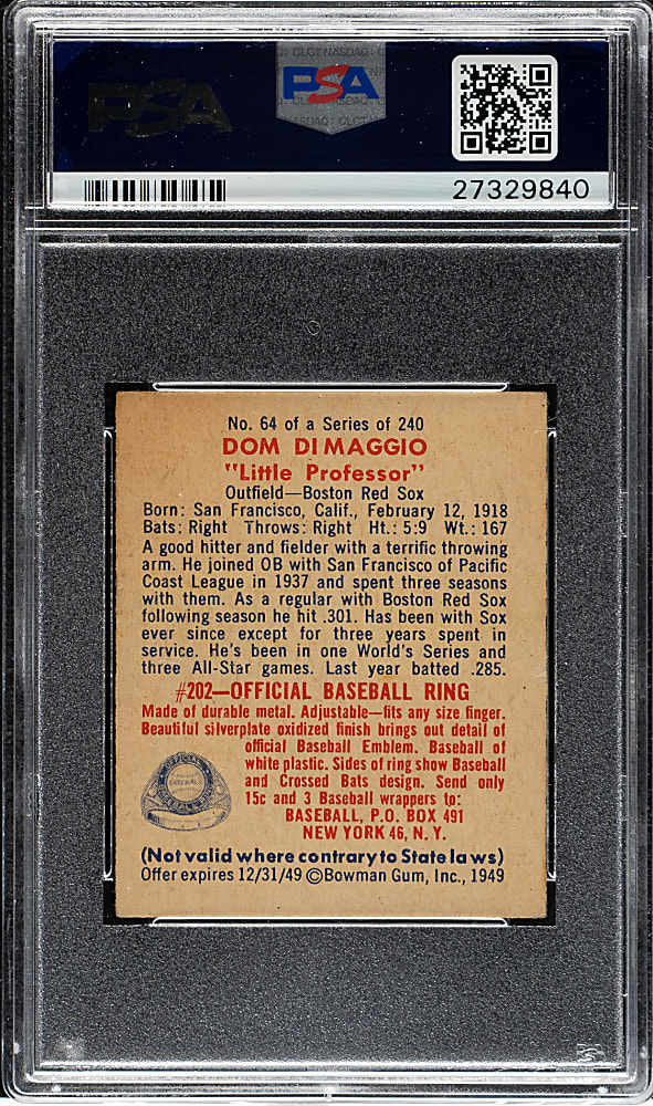1949 Bowman #64 Dom DiMaggio PSA NM+ 7.5