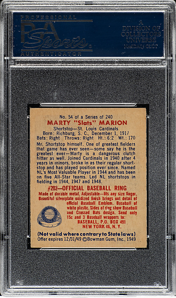 1949 Bowman #54 Marty Marion PSA NM 7