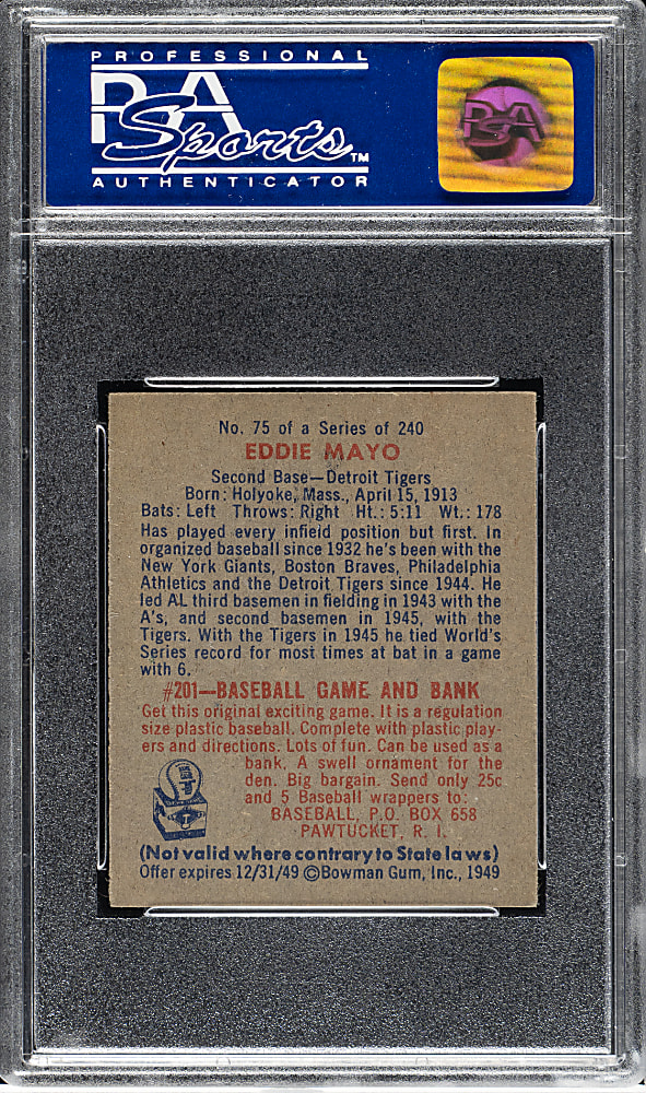 1949 Bowman #75 Eddie Mayo PSA NM-MT 8