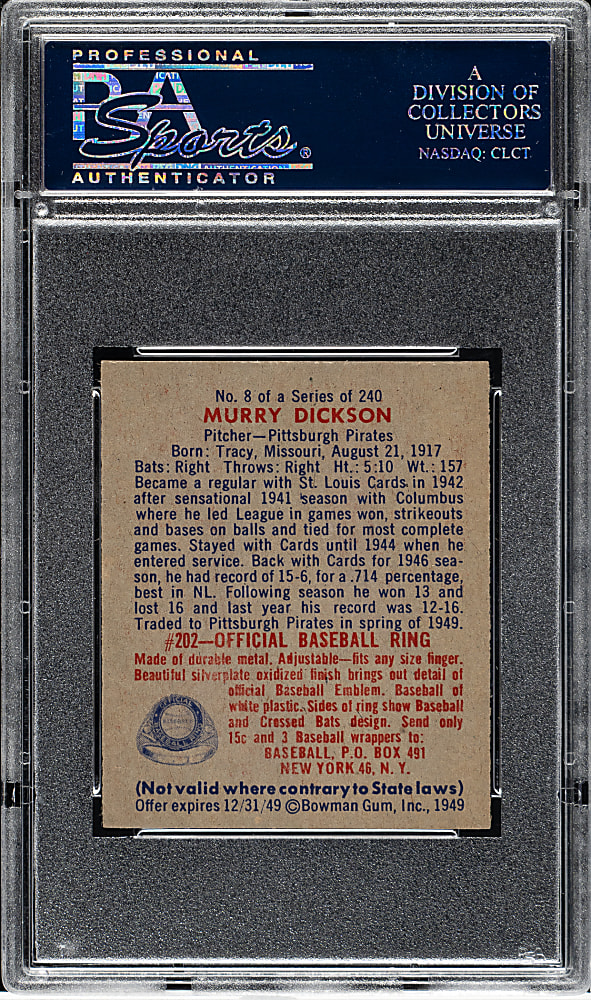 1949 Bowman #8 Murry Dickson PSA EX-MT 6