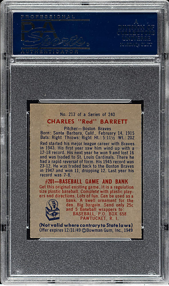 1949 Bowman #213 Charles Barrett PSA NM 7
