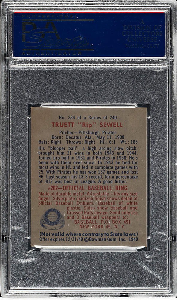 1949 Bowman #234 Truett Sewell PSA NM 7