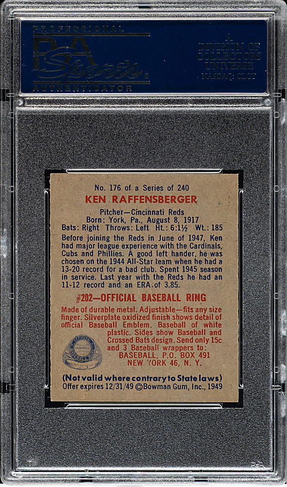 1949 Bowman #176 Ken Raffensberger PSA NM 7