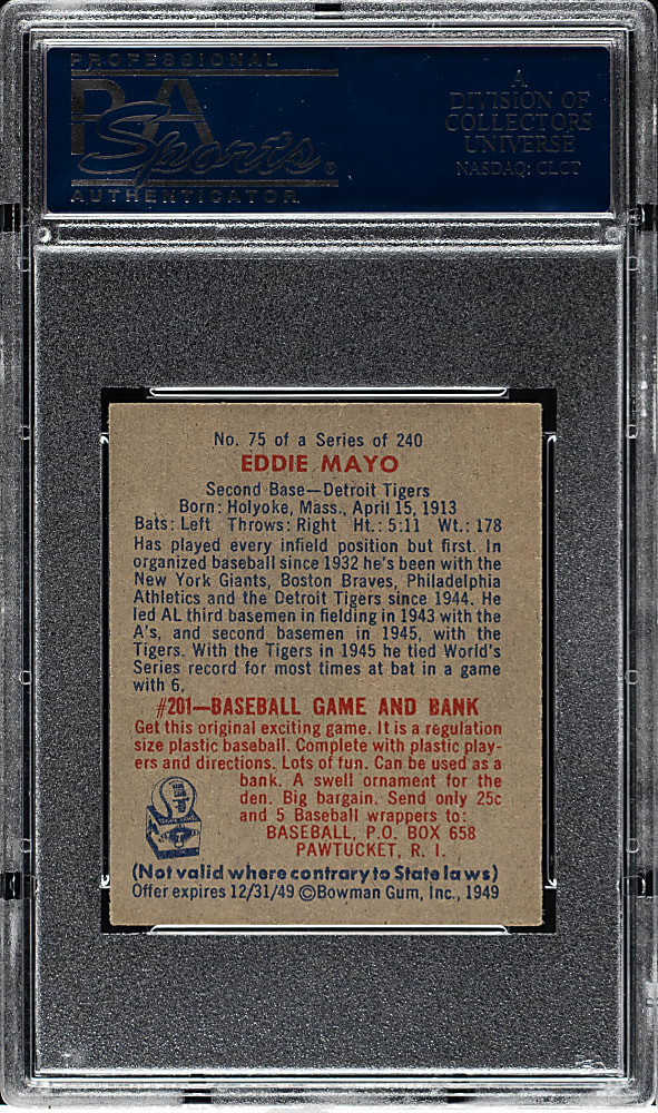 1949 Bowman #75 Eddie Mayo PSA NM 7