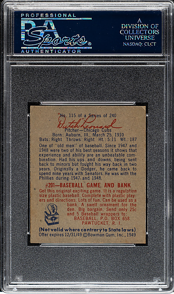 1949 Bowman #115 Emil Dutch Leonard PSA NM 7