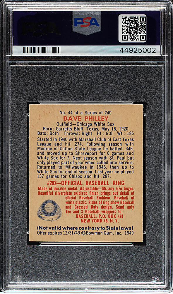 1949 Bowman #44 Dave Philley PSA NM 7