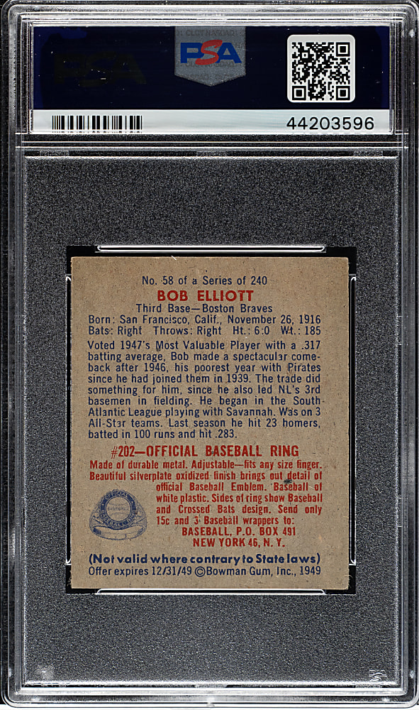 1949 Bowman #58 Bob Elliott PSA EX-MT 6