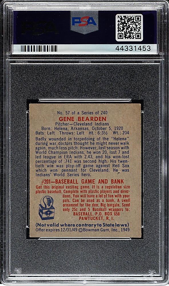 1949 Bowman #57 Gene Bearden PSA NM-MT 8