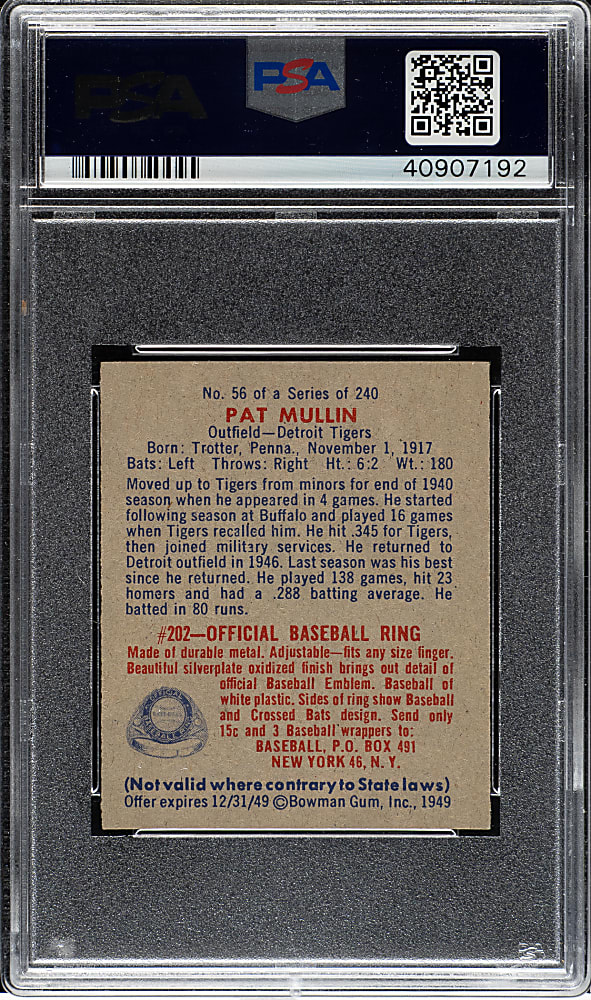 1949 Bowman #56 Gene Bearden PSA NM-MT 8
