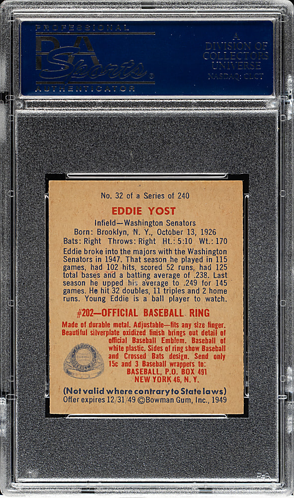 1949 Bowman #32 Eddie Yost PSA NM-MT 8